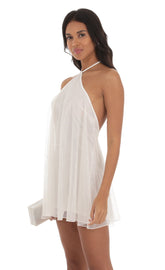 Shimmer Halter Shift Dress in White